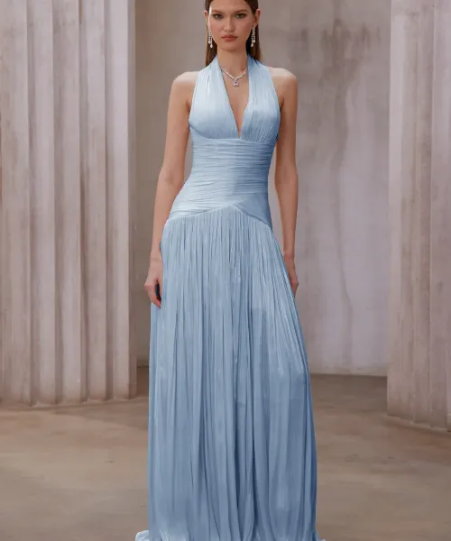 Uranie Baby Blue Gathered Maxi Dress