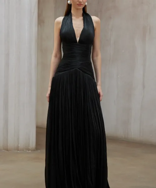 Uranie Black Gathered Maxi Dress